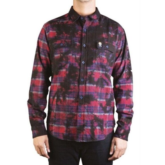 Neff Burger Boy Flannel Men's Multi‎ Plaid Long Sleeve Button Up Shirt Size L - Picture 1 of 11